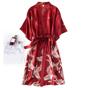 新中式晨袍结婚睡衣女夏性感(夏性感，)冰丝睡袍，大码浴袍仿真丝绸新娘伴娘团