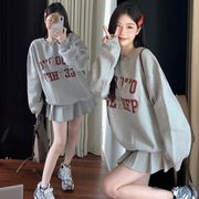 韩系学院风美拉德字母印花运动休闲高端时尚卫衣百褶短裙两件套装