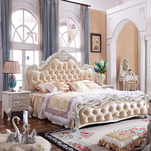 欧式1.8米e1.5床卧室套装，组合成套家具实木双人，雕花大床公主床婚
