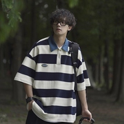 青少年polo衫男短袖夏季日系条纹翻领t恤男孩纯棉衣服cityboy