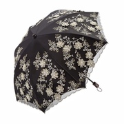 定制防晒防紫外线二折双层蕾丝刺绣花遮阳太阳伞黑胶公主晴雨洋伞