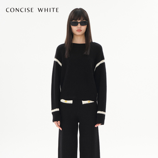 CONCISE-WHITE简白 拼接小香风圆领套头针织衫2023早秋
