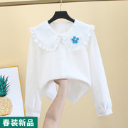 白色衬衫女设计感小众春秋学生甜美娃娃衫宽松别致法式上衣