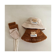 冬天宝宝帽子秋冬款可爱小熊，羊羔毛加厚(毛，加厚)2岁3岁儿童护耳系带渔夫帽
