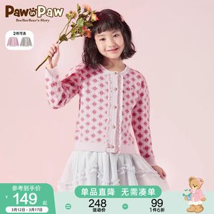 pawinpaw小熊卡通童装春季女童，儿童毛衣针织衫，花朵满印甜美