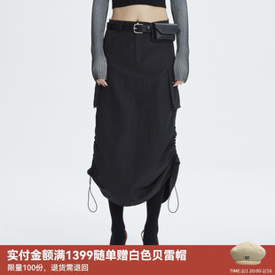 REVAN芮范2023春季设计师款酷感皮带腰包长半裙RN11506246