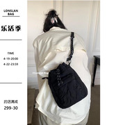 Lonslan BAG 2022抽绳小众设计感尼龙布撞色单肩斜跨包包女