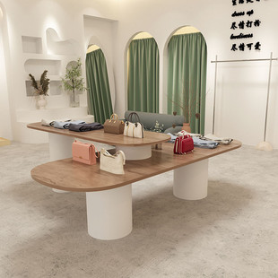 北欧女服装店展示桌，展示架高低流水台中岛展示台长条实木桌办公桌