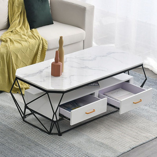 轻奢茶几岩板长方形小户型客厅家用带抽屉简约现代极简钢化玻璃桌