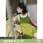 德玛纳绿色高级感连衣裙女2024春款背带设计感小众气质长裙子