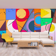 抽象艺术墙布北欧几何，拼色涂鸦客厅，电视背景墙壁纸ins风墙纸