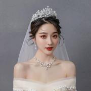 珍珠大气新娘高级感主婚纱，头饰三件套气质，女公主生日王&