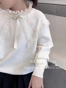 米莱品牌正版亲肤花苞领米白色毛衣针织衫打底洋气半高领女童儿童