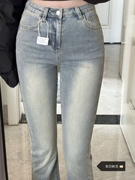 大码复古高腰微喇叭牛仔裤，女胖mm2023年，修身显瘦弹力拖地长裤