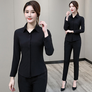 衬衫女长袖春夏装黑色韩版气质衬衣女纯色打底正装显瘦工作服