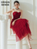 超细吊带抹胸气质深红色，优雅浪漫度假可穿飘逸小礼服长款裙