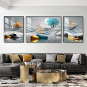 轻奢欧式客厅装饰画现代简约沙发背景墙挂画三联画大气山水晶瓷画