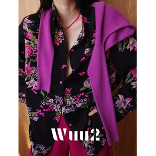 wuu2新中式设计感印花衬衫女春夏，国风垫肩绝美漂亮小衫碎花上衣