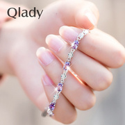 qlady紫水晶银手链女学生简约银饰刻字时尚，手饰品情人节生日礼物