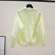 2024春秋季韩版薄外套设计感背后开叉嫩黄色，短款宽松长袖衬衫女