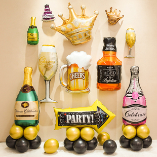 生日布置周年纪念日用品香槟酒瓶酒杯铝膜背景墙气球装饰节日