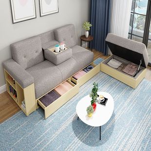 现代简约小户型日式客厅抽屉储物可收纳科技布三人布艺沙发床梳化