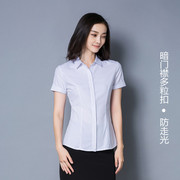 春季职业装女式衬衫，白色短袖修身韩版暗门襟胸口，多粒扣防走光