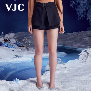 VJC/威杰思2023秋季女装高腰西装短裤蝴蝶结设计通勤阔腿裤