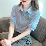 2023春夏韩版时尚气质衬衫，白色短袖衬衫，女设计感淑女小众衬衣
