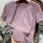 纯色棉质香芋紫色正肩短袖，t恤女夏季基础，款宽松显瘦百搭简约上衣