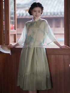 汉服套装新中式民国改良旗袍裙，中国风少女学生禅意茶艺服小个子