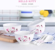Hello Kitty陶瓷餐具礼盒新骨瓷高档汤面碗勺子调羹粉漫花语8件套