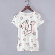 艾系列商场撤柜春夏款草莓图案休闲修身短袖棉质舒适女装T恤4C250
