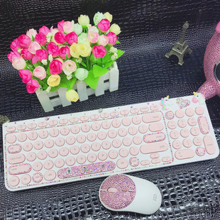 hellokitty无线鼠标键盘套装，女生粉可爱卡通，镶钻键盘无线键鼠套装
