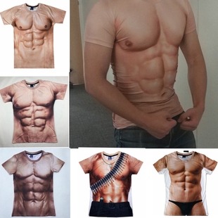 肌肉男表演服班会舞会恶搞衣服奇葩3D搞怪短袖个性假腹肌搞笑T恤
