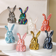 样板间儿童房电镀陶瓷兔子摆件卡通可爱家居客厅电视柜酒柜装饰品