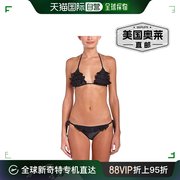 pqswim女式黑色蕾丝diva荷叶边系带，侧带比基尼泳裤-黑色