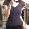 紫色毛茸茸针织衫修身上衣甜美显瘦少女交叉带百搭短袖，毛衣女(毛衣女)春季