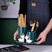 古莜陶瓷筷子筒家用动物浮雕筷筒沥水高矮双筷子桶筷子盒勺子收纳