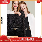 HAVVA2024春季黑色波点衬衫女设计感小众法式雪纺衬衣C3-0862