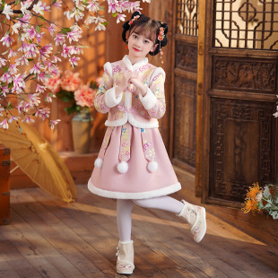 女童汉服拜年服女童冬季加绒套装儿童中国风古装唐装过年衣服宝宝