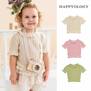 Happyology英国女童短袖可爱镂空T恤棉儿童春季英伦儿童上衣