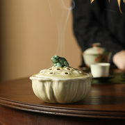 陶瓷香炉家用室内创意荷趣客厅，桌面摆件茶道盘香炉沉香薰香檀香炉