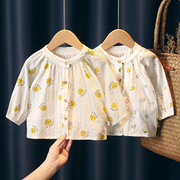 女宝宝纯棉防嗮长袖衬衫薄款夏季空调服婴儿，棉纱布透气上衣娃娃衫