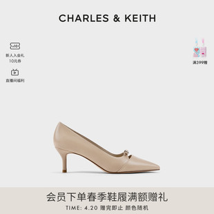 CHARLES&KEITH24春CK1-61720174法式简约尖头细跟高跟鞋单鞋