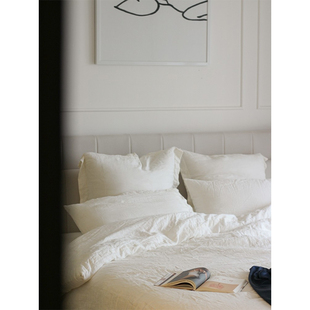 若奈 Pure flax法国丝绸级亚麻卧室枕头套鹅绒枕芯奶油米白色枕套