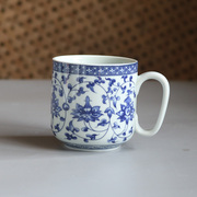有耳陶瓷茶杯花草茶具品茗杯带把隔热青花瓷杯大容量泡茶壶餐馆