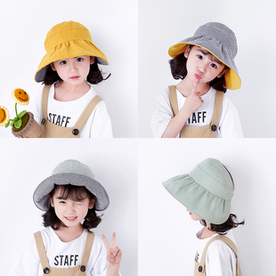 儿童空顶帽子夏季薄款宝宝，防晒遮阳帽亲子，韩版女童公主太阳渔夫帽