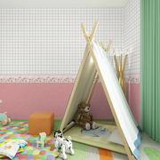 爱朵田园格子素色纯色儿童房壁纸卧室背景墙纸满铺小碎花无缝墙布