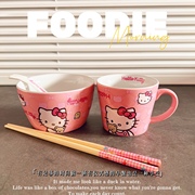 hellokitty卡通可爱女孩kt猫，粉色儿童餐具，四件套碗水杯子勺筷子